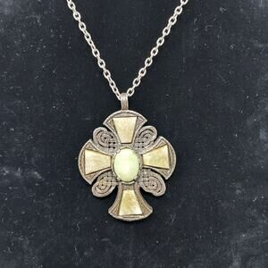 Vintage Miracle Celtic Cross Scottish Agate Inlay 2.5" Pendant Made UK Signed